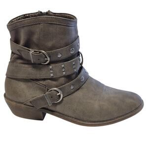 Olsenboye Womens Ankle Booties Taupe Brown Zip Straps with Metallic Accents 9.5